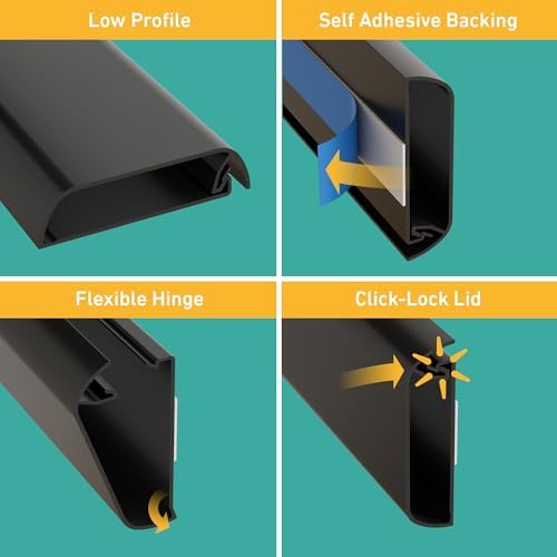 D-Line TV Wall Mount Cord Hider, Hide Mounted TV Cables, Wire Covers, Self Adhesive Cover for Cords, Paintable, Low Profile, Seamless Cable Raceway - 2.36in W x 0.59in H x 15.7in L - Black - Image 2