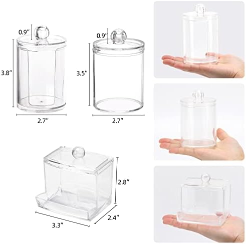Tbestmax Bathroom Organizer Accessories Set-10 OZ,7 OZ Qtips Holder Storage with Clear Plastic Lids, Cotton Ball/Swabs Dispenser, Apothecary Container Jar 3 Pcs - Image 2