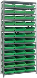 Quantum Storage Systems 1875-110GN Steel Shelving Unit with 4" Shelf Bins, 18" D x 36" W x 75" H, Green by QuantumStorageSystems