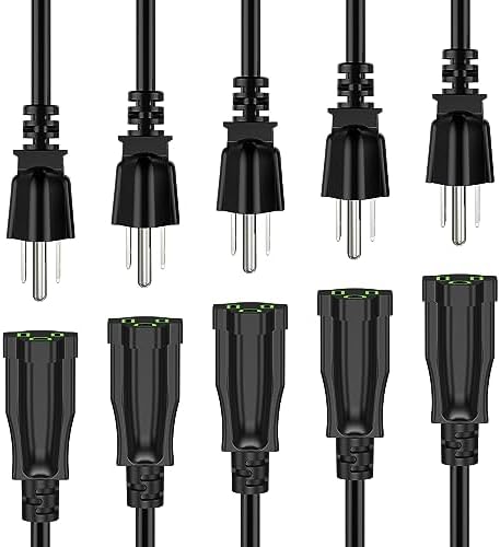 Power Extension Cord 3FT/36Inch(5 Pack), Short 3 Prong Electric Extension Cable Outlet Saver, Single Outlet, Heavy Duty, Waterproof, Flexible, 16 AWG, 13A 125V, Extender Wires with 15 Cable Ties by ECJTU-US