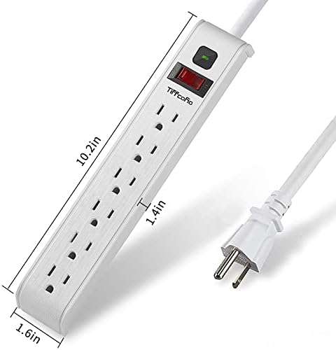 TiFFCOFiO Surge Protector Power Strip, 4 Feet Extension Cord, 600 Joules Surge Protection, Multiple Protection 6 Outlet Strip, 14 AWG Cord, 15A/1875W, ETL Listed, 2 Packs - Image 7