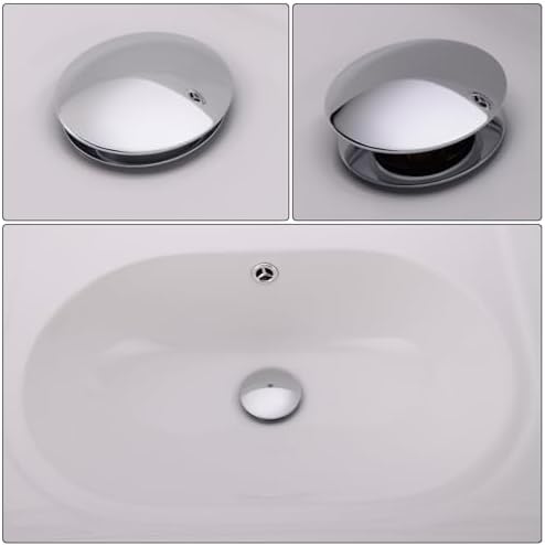 Bathroom Basin Sink Push Button Drain Stopper with Removable Brass Strainer Basket, With Overflow Chrome Push Pop Up Drain Assembly Polished Chrome,83606-1C. - Image 2