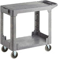 Commercial Gray Heavy Duty 2-Shelf Utility Cart with Flat Top Work Surface and Built-in Tool Compartment, 550lb. Capacity, 5" Casters, 38" x 18 3/4" x 32 1/4" - Perfect for Restaurant, Warehouse by Krollen+Industrial