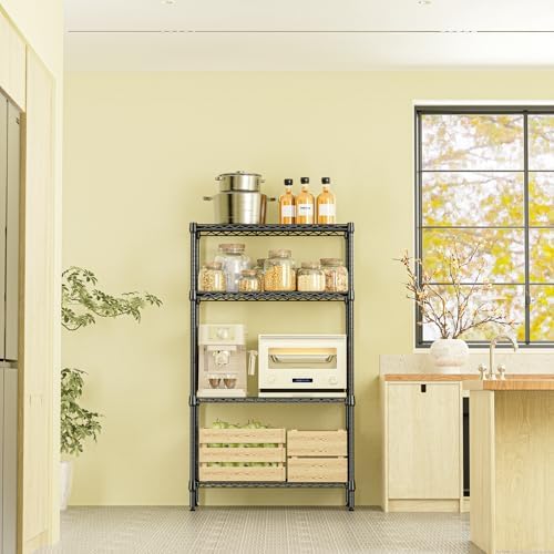 IZEUK 4-Tier Black Metal Storage Shelves, Heavy Duty Adjustable Wire Shelving Rack for Garage, Kitchen, Bathroom, Closet Organizer, 1000 lbs Capacity, 15.7" D x 33.5" W x 59.5" H - Image 6