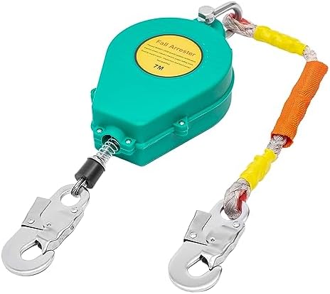 23FT 330LBS Self-Retracting Lifeline Lanyard with Double Braking System,Fall Arrester Fall Protection Alloy Steel, W/Hook& Rope for High-Altitude Work by Unknown