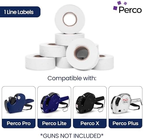 Perco 1 Line Price and Date Guns White Labels - 8 Rolls, 1 Sleeve - Image 2