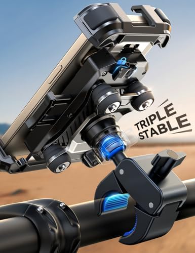 JOYROOM Motorcycle Phone Mount Holder - [Dual Vibration Dampener] 150mph Anti-Shock Phone Holder for Motorcycle [Upgrade Handlebar Clamp] - Bicycle Bike Phone Holder Mount for 4.7-7" Cell Phones - Image 5