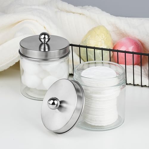 SheeChung Glass Mason Jar Qtip Holder Dispenser, Brushed Nickel Lids,4 Pack - Image 5