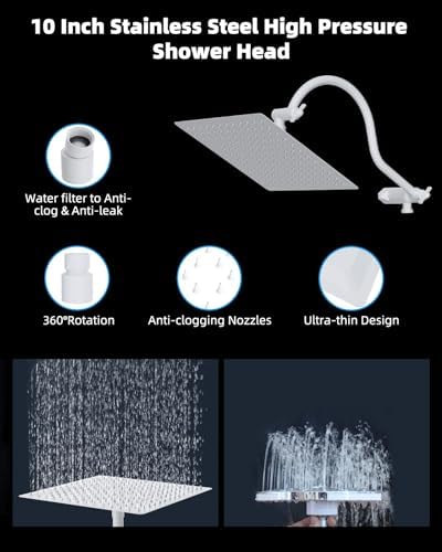 Hibbent All Metal High Pressure Rainfall 10'' Shower Head with Handheld - Image 4