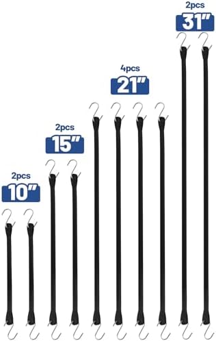Bungee Cords with Hooks, 10 Pack, 10", 15", 21", 31", EPDM Rubber - Image 2