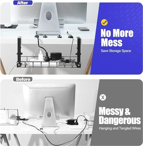 Under Desk Cable Management Tray 2 Pack, Xpatee Wire Management No Screws, Cable Tray with Clamp for Wire Management, Computer Code Rack for Office, Home - No Damage to Desk Black - Image 3