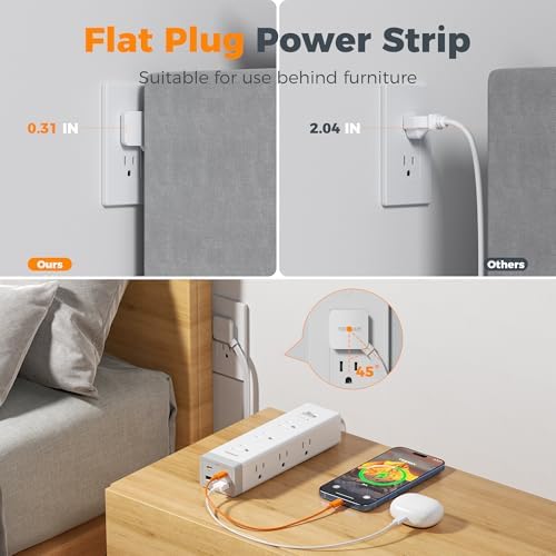 TESSAN Surge Protector Power Strip with 1050J Protection, 15 Ft, Grey - Image 4