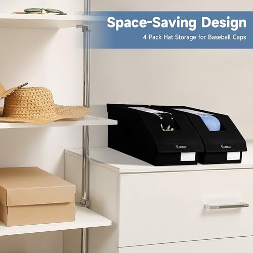 VAESIDA Hat Organizer for Baseball Caps, 4 Pack Hat Storage Box, Holds up to 56 Caps, Baseball Cap Organizer for Closet/Shelf, Hats Box Holder | Stackable, Foldable, Easy-Access, Clear Lid, Black - Image 6