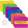 Better Office Products Heavyweight Poly File Folders, 1/3 Cut Tabs, 12 Pack, Assorted Colors, Letter Size, with Adhesive Labels, by BetterOfficeProducts