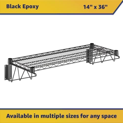 14" x 36" Wire Black Epoxy Wall Mount Shelf, Commercial Fixed Wall Mount Rack, NSF, Metal Floating Shelving for Kitchen, Stock Rooms, Home and Hotel - Image 3