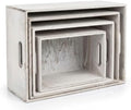 Oojami 4 Pack Nesting Wooden Crates for Display, Whitewashed with Handles by Oojami