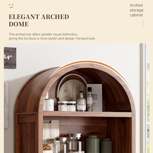 Ieejdn 71" Tall Arched Kitchen Pantry,Modern Fluted Wood Storage Cabinet with Doors,Adjustable Shelves,Organizer, Versatile Cupboard for Kitchen,Living Room,Dining Room,Bathroom,Walnut3 - Image 4