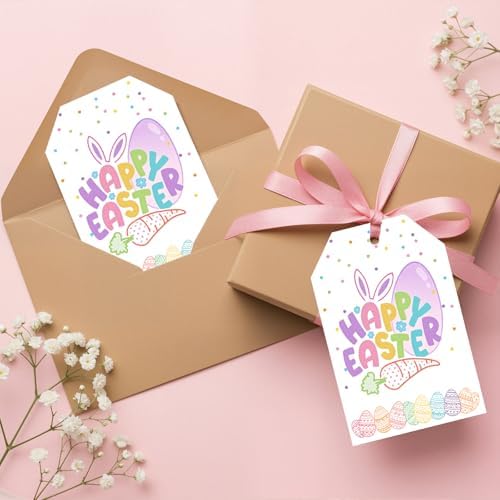 Happy Easter Gift Tags 50PCS, Easter Tags with String for Gift Wrapping, Easter Party Favor Tags, Hanging Tags for Treat Bags, Easter Gift Packaging Decorations - Image 3