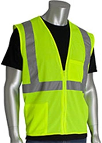 PIP 302-0702Z-LY/3X ANSI Class 2 Two Pocket Zipper Mesh Vest - Image 2