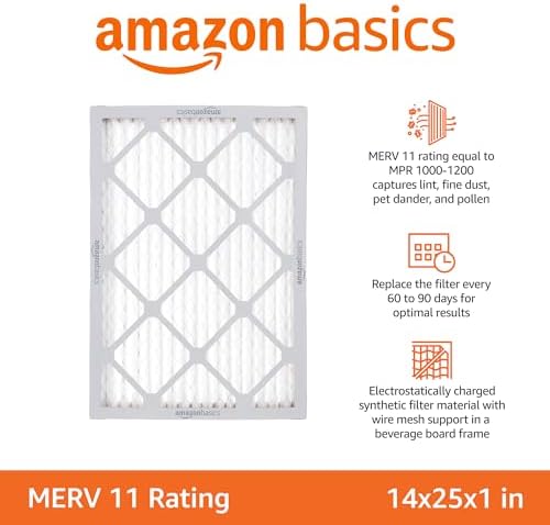 Amazon Basics 14x25x1 Air Filter, MERV 11 AC Furnace Filters, Allergen Control , Removes Dust and Lint, Electrostatic, 6-Pack (Actual Size: 13.75" x 24.75" x 0.75") - Image 2