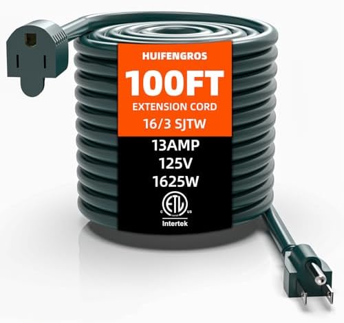 100 FT Green Extension Cord, Outdoor Extension Cord Waterproof, 16 Gauge 13Amps 125V, SJTW, ETL Listed, Indoor/Outdoor Use by Unknown