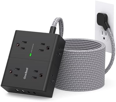Extension Cord 25 Ft, Flat Plug Surge Protector Power Strip 25 Ft Long Cord by OneBeat