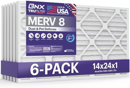 BNX TruFilter 14x24x1 Air Filter MERV 8 (6-Pack) - MADE IN USA – Dust & Pet Defense Air Conditioner HVAC AC Furnace Filters for Dust, Pet, Mold, Pollen MPR 600 – 700 & FPR 5 by BNX