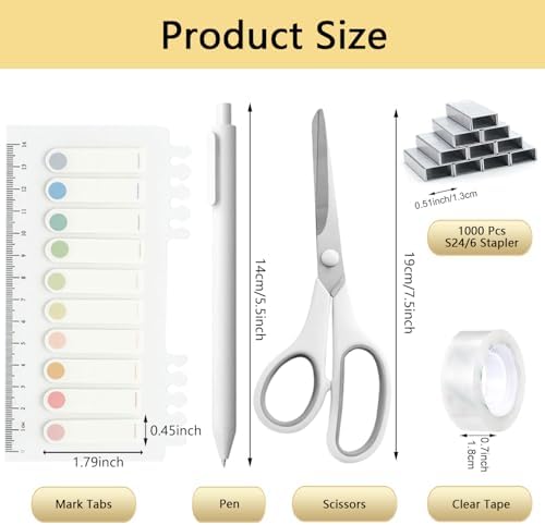 Office Supplies,White Desk Accessories,Office Supplies Set,Stapler and Tape Dispenser Set,Scissors,Staple Remover,Binder Clips,Staples,Ballpoint Pen,Index Tabs with Ruler,Clear Tape.9pcs for Office - Image 6