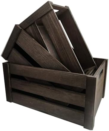 Rustic Wooden Crates Set of 3 - Reinforced Sturdy Wood Storage Crates with Cut-Out Handles, Assemble Easy Stackable Decorative Crates for Kitchen, Garage, Farmhouse by Unknown