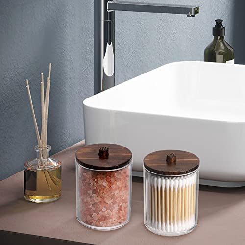 Tbestmax 3 Pack Qtips Holder Bathroom Container, 10 oz Cotton Ball/Swabs Dispenser, Apothecary Jar Organizer for Storage Brown Wood Lids - Image 6