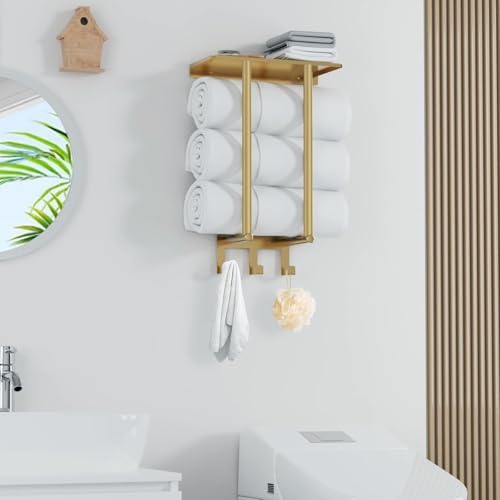Gold Towel Rack with Shelf, Bethom Bath Towel Storage for Bathroom - Image 6