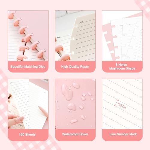 Discbound Notebook, 8-Disc Disbound Planner with Removable Pages, 180 Pages Spiral Notebook, Poly Cover Discbound Planner for Work, Travel, Note Taking(With Index Sticker),Pink,A5 - Image 3