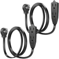 Maximm 3 Ft Flat Angled Plug Extension Cord, 3-Outlet, Black, UL 2 Pack by MaximmCable