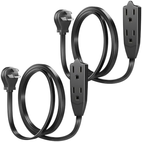 Maximm 3 Ft Flat Angled Plug Extension Cord, 3-Outlet, Black, UL 2 Pack by MaximmCable