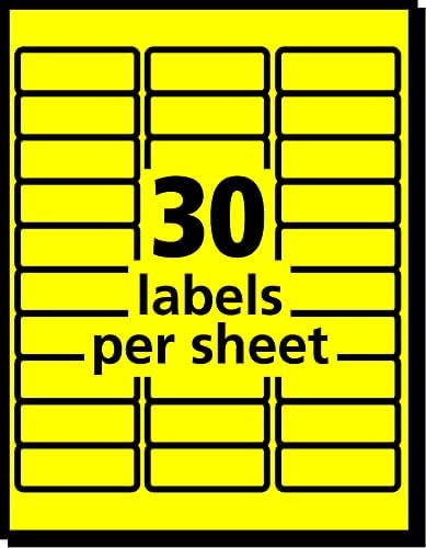 Avery Printable Address Labels, Sure Feed Technology, Neon Yellow, Laser & Inkjet Compatible, 750 Blank Labels Total, Great for Branding, Mailing, Organizing (5972), 1 in. x 2-5/8 in. (Pack of 3) - Image 5