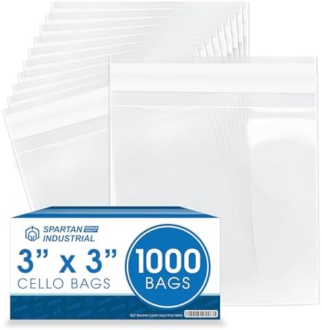3" X 3" Mini Self-Sealing Cellophane Bags (1000 Count) Clear Cookie Bags by SpartanIndustrial