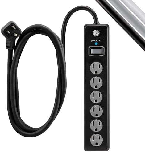 GE Surge Protector Power Strip,10 Ft Extension Cord,6 Outlet Extender,800 Joules,Flat Plug,Twist-to-Close Safety Covers,ETL Listed,Black,54646,2 Count (Pack of 12) - Image 2