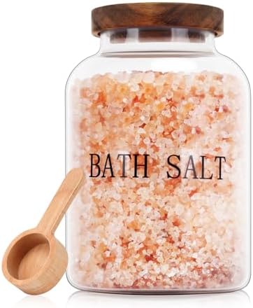 BKYFPQ 74 oz Bath Salt Container with Wooden Lid and Scoop by BKYFPQ