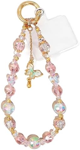 Bead Phone Wristband With Crystal Bow Pendant by Unknown