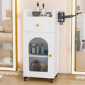 Salon Cart with Wheels, 3 Tier Rolling Beauty Trolley for Hair Stylist, Barber, Esthetician, Storage Cabinet w/Glass Door & Dryer Holder & Adjustable Shelf, Mobile Station for Spa,Tattoo (White) by OmySalon