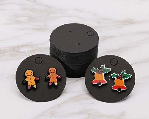 Shapenty 4cm Diameter Small Round Blank Kraft Paper Ear Studs Earring Display Cards Price Label Tag Jewelry Cards Holder, 50PCS (Black) - Image 2
