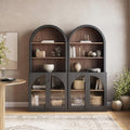 BELLEZE Arched Bookshelf with Glass Doors Set of 2, 71" Tall Wood Display Cabinet with Adjustable Shelf and Hutch, 5 Tier Modern Bookcase Shelf with Storage for Living Room Office, Ebony by BELLEZE