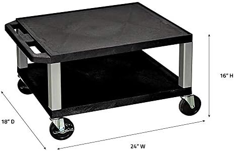 Luxor WT16-N 16"H AV Cart - Two Shelves - Nickel Legs, Multipurpose Storage for Video Projector, TV, Laptop, Computer, Printer Stand, 24"W x 18"D x 16"H - Image 2
