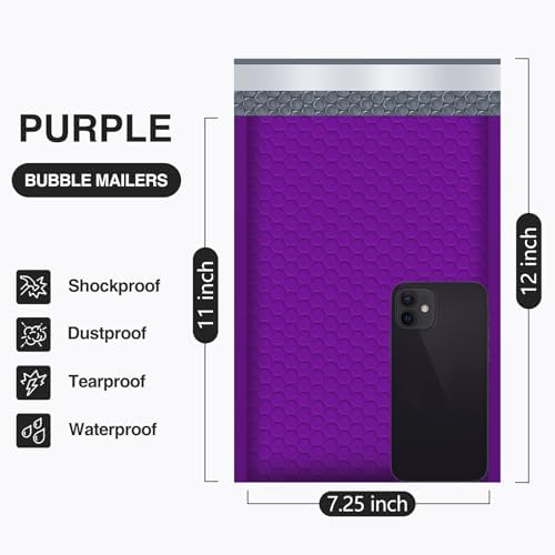 UCGOU Bubble Mailers 7.25x12" 25 Pack Usable Size 7.25x11" Purple Padded #1 - Image 2