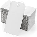 White Tags with Elastic String Attached - Coideal 350 Pcs Blank Hanging Paper Tag Strung Cardstock Shipping Tags with Reinforced Hole for Labeling Price Inventory Luggage 4 3/4" x 2 3/8" by Coideal