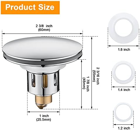 Universal Pop-Up Bathroom Sink Stopper - for 1.1~1.5 Inch Wash Basin Drain Strainer, Bounce Sink Drain Filter with Hair Catcher, Anti Clogging Stainless Steel Sink Plug, Chrome - Image 2
