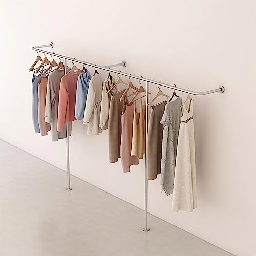 Creative Clothing store clothes Rail Silver Wall mounted Garment Racks, industrial pipe clothing rack T-shaped retail garment display stand, Heavy Duty Closet Storage Organizer Towel Hanging Bar by Unknown