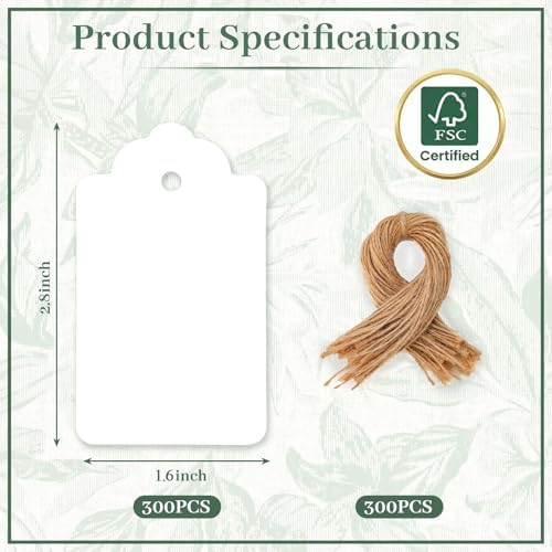 SallyFashion 300PCS White Gift Tags with String, 1.6 X 2.8 inches - Image 6