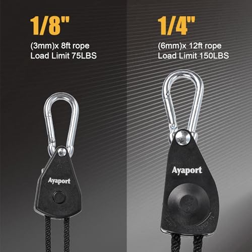 Ayaport Adjustable Rope Tie Down, 1/4" Grow Light Hanger, 2 Pack - Image 3