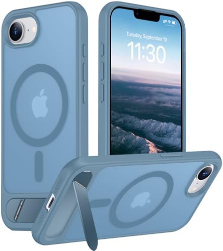 Temdan Magnetic Compatible with iPhone 17e Case & iPhone 16e Case,[Built-in Invisible Kickstand][Compatible with MagSafe][Military Grade Shockproof] Slim Translucent Matte Case for iPhone 16e/17e 6.1" by Temdan